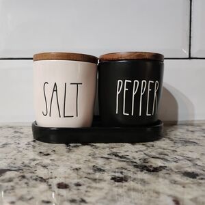 Rae Dunn Cream and Black Salt and Pepper Cellar Set